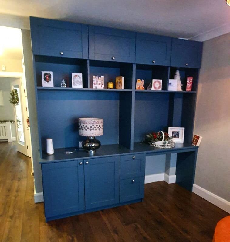 Bespoke unit supplied and fitted for a client in Knocklyon, Co. Dublin. 

🔹TV Stand 
🔹Work/Study Area 
🔹Shelving &amp; Presses

As many of us continue to work from home these custom units are becoming ever more popular. These are both practical an