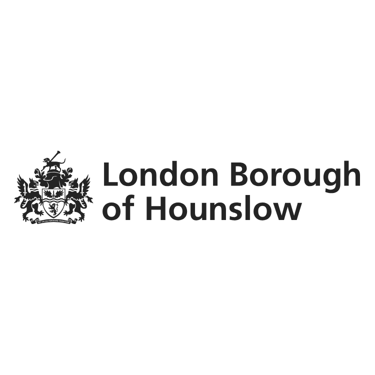 Logo of London Borough of Hounslow featuring a coat of arms with a lion, shield, and crest, accompanied by the text 'London Borough of Hounslow'.
