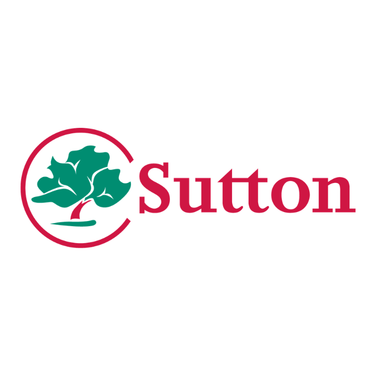Sutton logo with a stylized tree inside a circle and the word 'Sutton' to the right in maroon text.