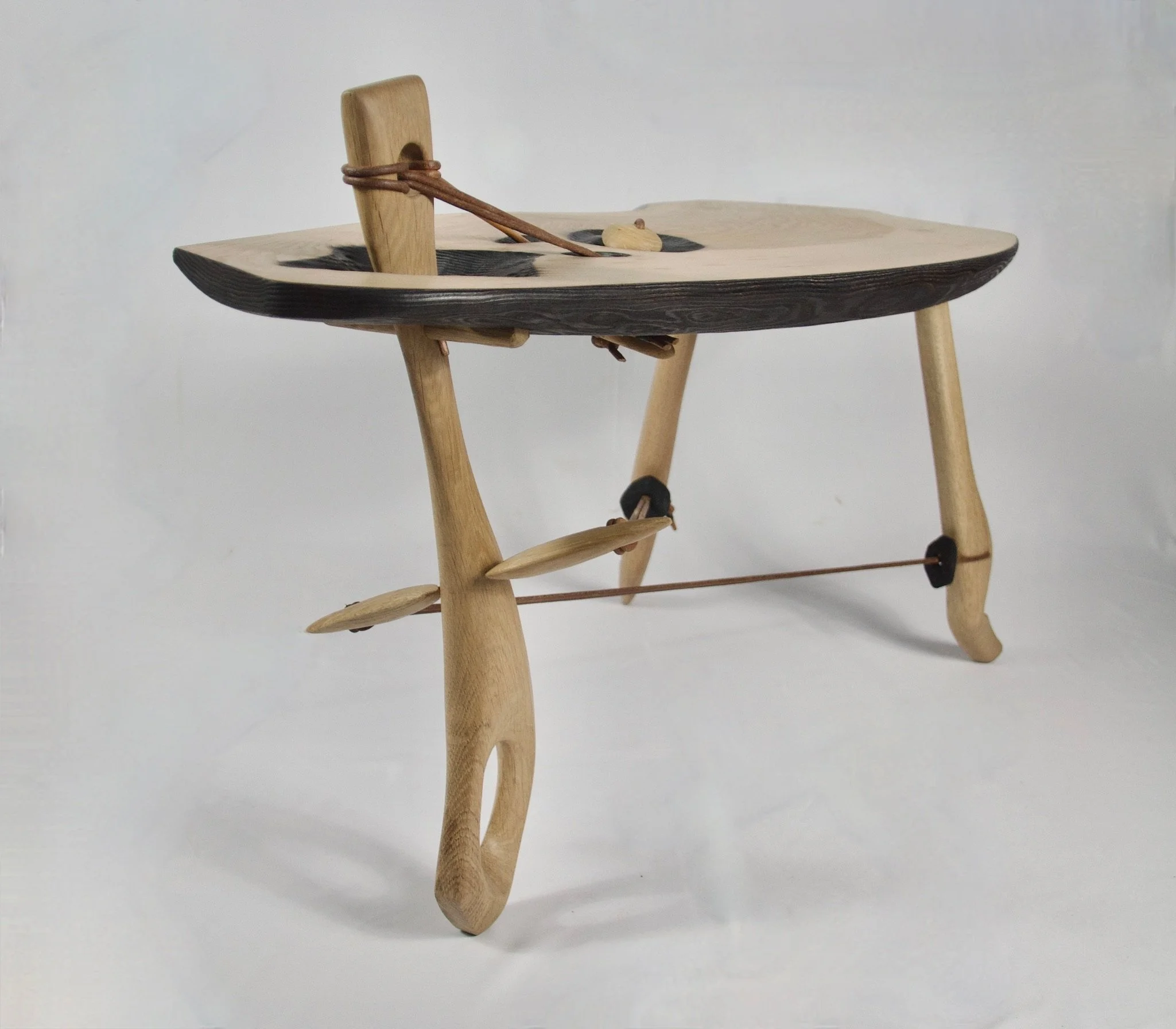 sculptural occasional table - ash & oak with leather tensioning - available POA 