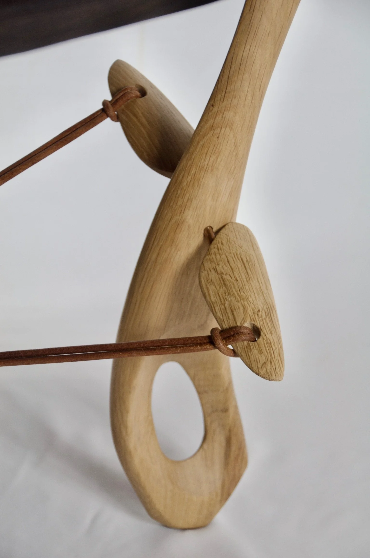 sculptural occasional table - ash & oak with leather tensioning - available POA 