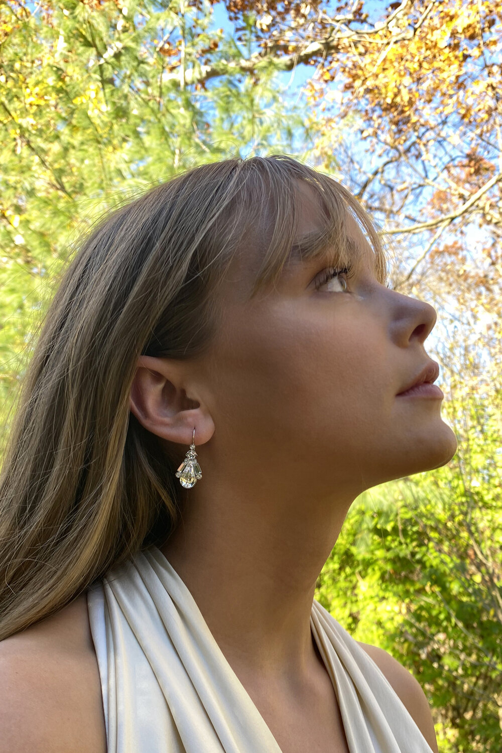 Holly Golightly Crystal Tear Drop Fish Hook Earrings — parisbydebramoreland