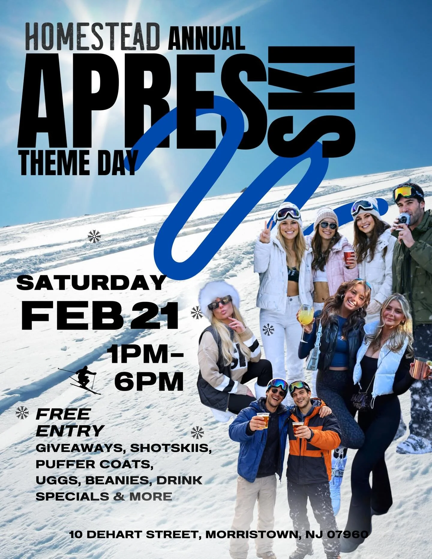 After many requests&hellip; our APR&Egrave;S SKII THEMED DAY IS BACK! 🎿⛷️❄️☃️🏂🌨️🏔️🗻🐻🍾🧤🧣🌨️🧊 Join us on Saturday, February 21 from 1pm-6pm for shotskiis, giveaways, our outdoor tiki bar, an open patio door, and MORE! ❄️❄️❄️❄️