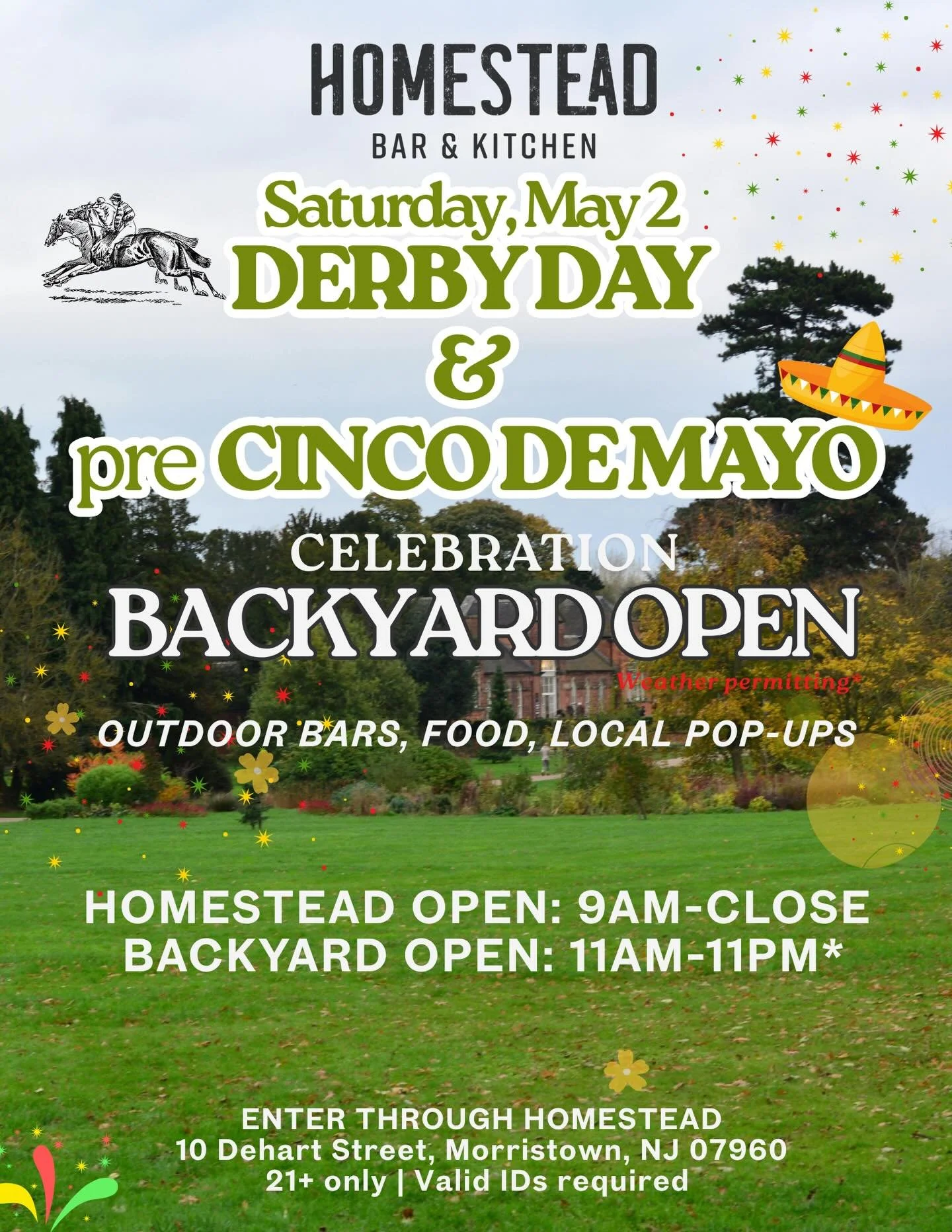 DERBY DAY &amp; PRE CINCO CELEBRATION 🏇🏻💃🏻
Saturday, May 2. See you there 🍻