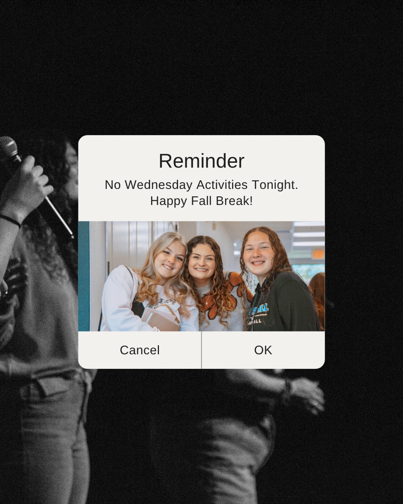 No Wednesday Activities tonight. Happy Fall Break! 🍁🍂