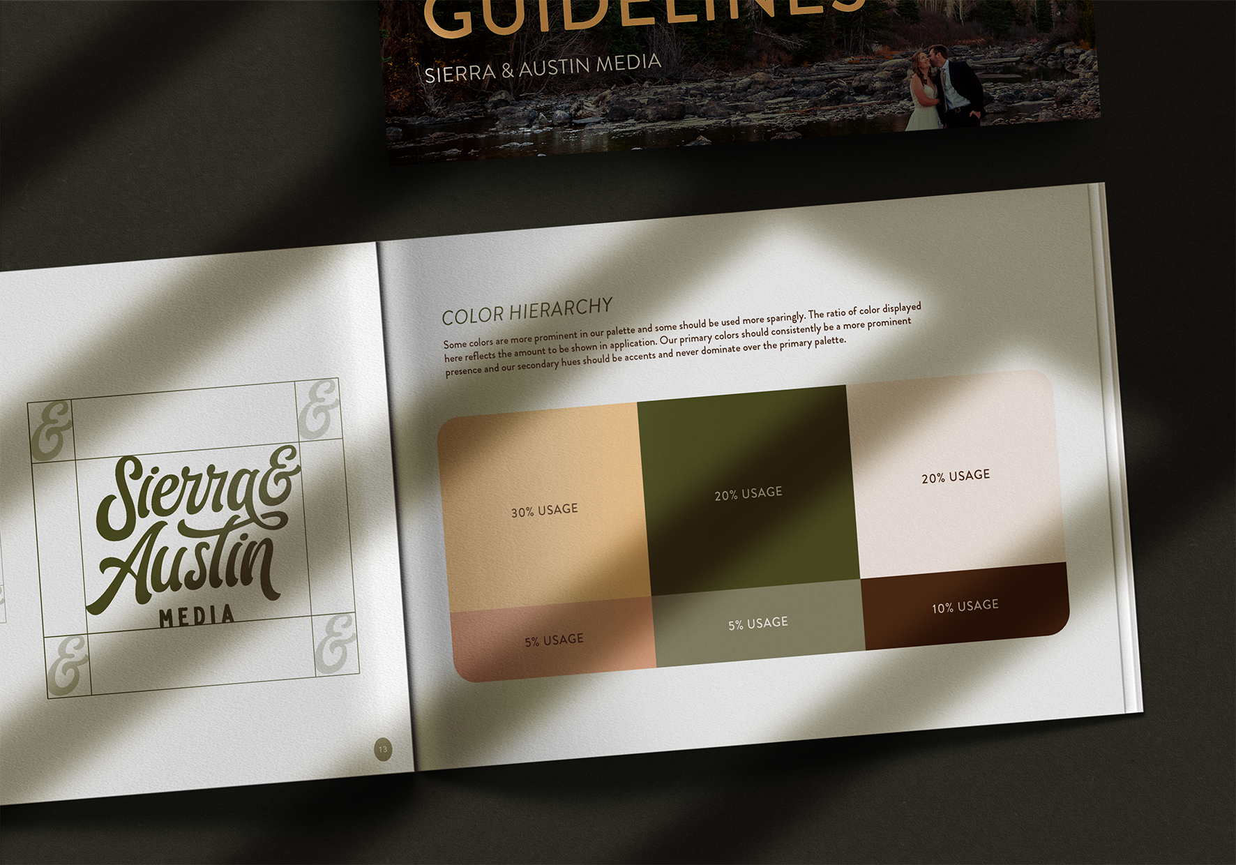 Brand guidelines document for a wedding photographer and videographer.