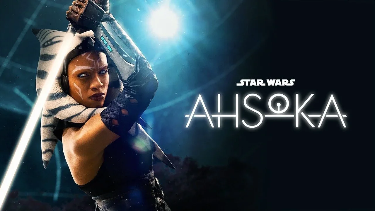 Ahsoka, the show’s logo, and her white lightsaber