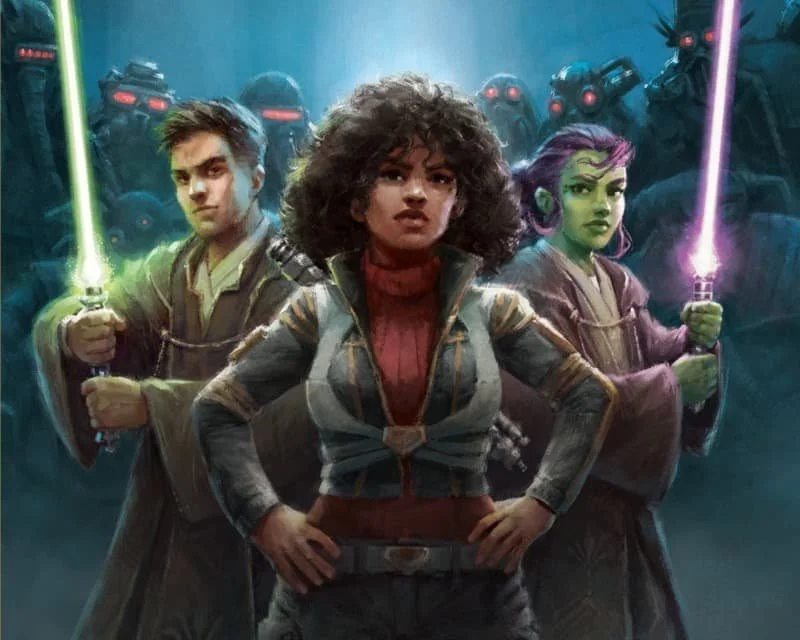 Part of the cover for Out of the Shadows, featuring Sylvestri, Reath Silas, and Vernestra Rowh,