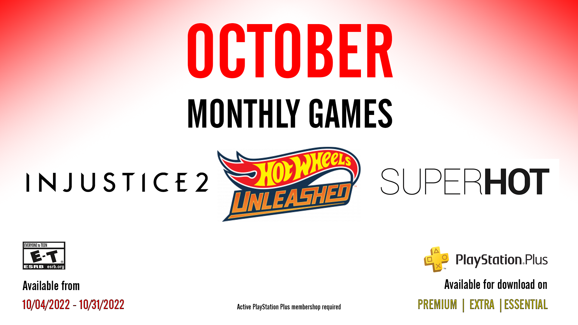 PlayStation Plus Monthly Games for October: Hot Wheels Unleashed, Injustice  2, Superhot – PlayStation.Blog