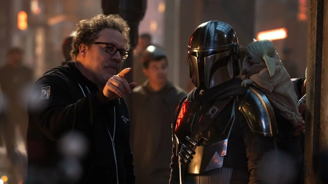 Jon Favreau on the set of The Mandalorian and Grogu