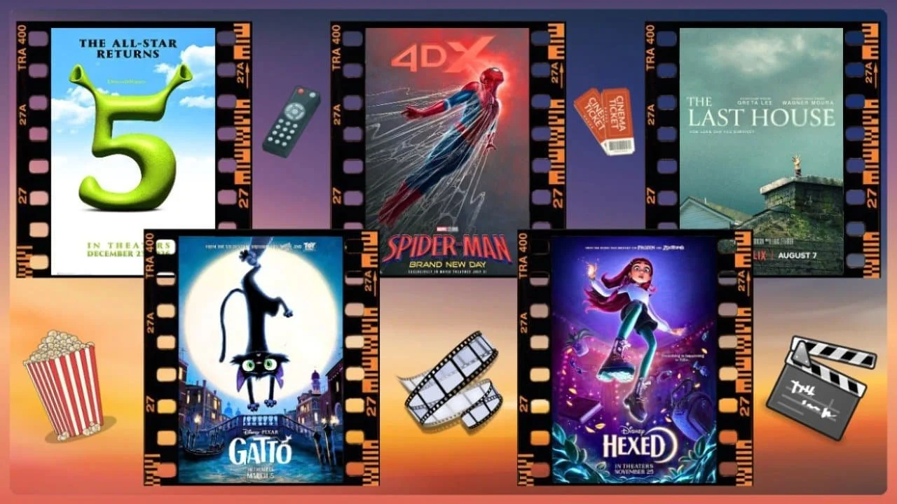 Posters for Shrek 5, Spider-Man: Brand New Day, The Last House, Gatto, and Hexed Image Source: CultureSlate