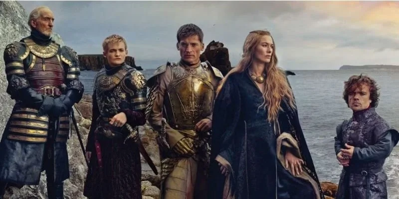 Tywin, Joffrey, Jaime, Cersei, and Tyrion Lannister on the shore of the sea