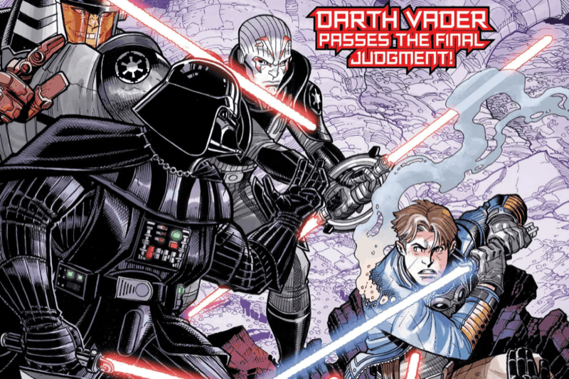 Vader and the Inquisitors facing down a beleaguered Tensu Run  Image Source: Marvel Comics