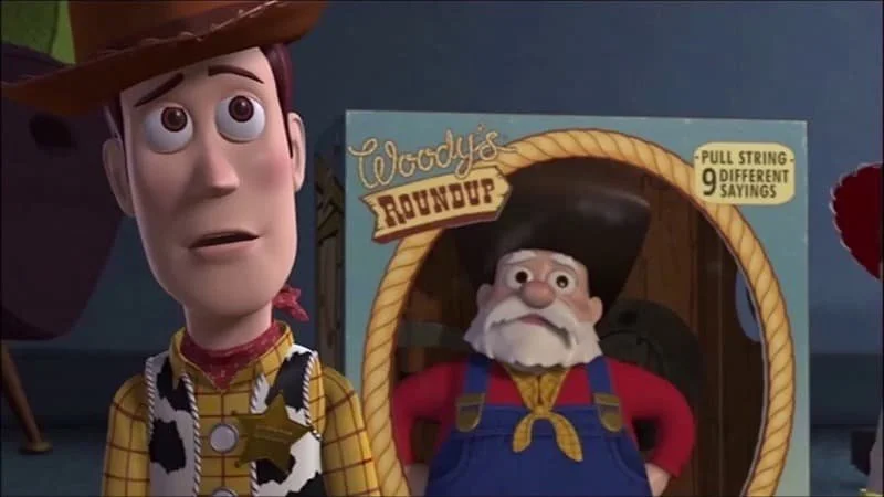 Woody (left) deep in thought about Stinky Pete’s words about Andy’s fleeting childhood (right).  Image Source: i.ytimg.com