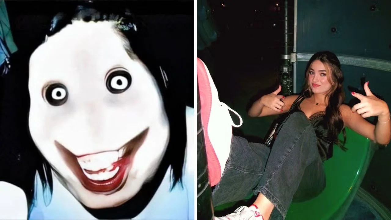 a side-by-side comparison of the infamous internet horror character Jeff the Killer alongside filmmaker and TikTok creator Savanah Moss,