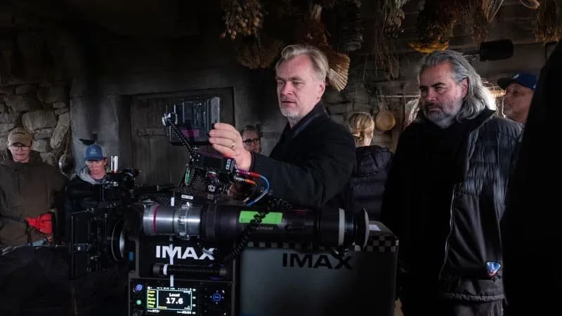 Christopher Nolan with cinematographer Hoyte Van Hoytema on the set of The Odyssey.  mage Source: Deadline