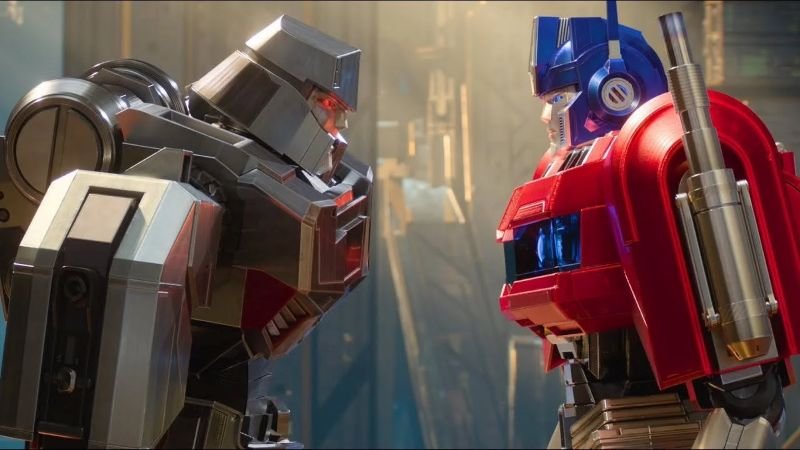 D-16 (later Megatron) and Orion Pax (later Optimus Prime) from the 2024 animated film Transformers One.
