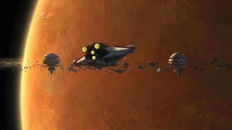 The remnants of the Death Star construction project left in orbit of Geonosis being investigated by the Ghost Crew