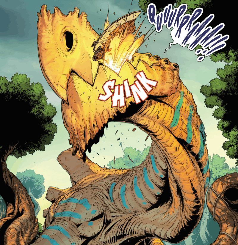 A kaijura destroying a Jedi shuttle