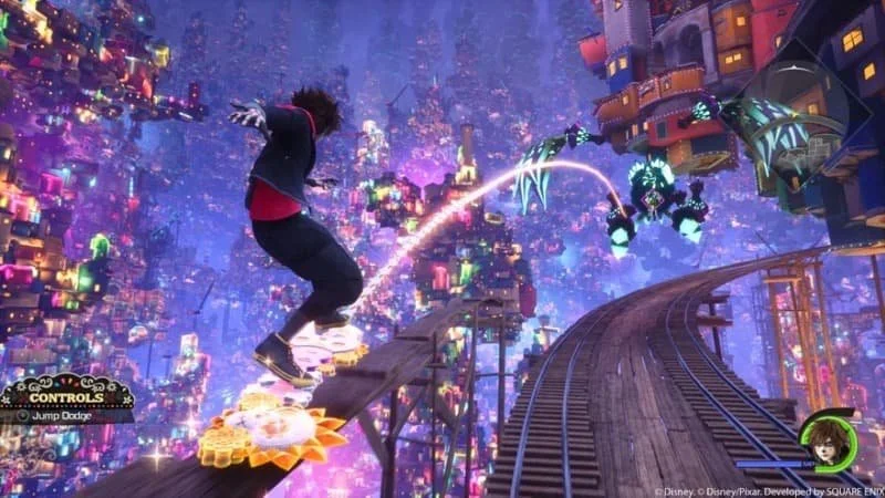 Sora riding his keyblade and pursuing an enemy   Image Source: Gadgets 360