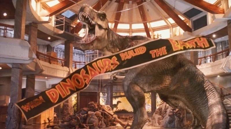 The T-Rex standing proud in the first Jurassic Park.