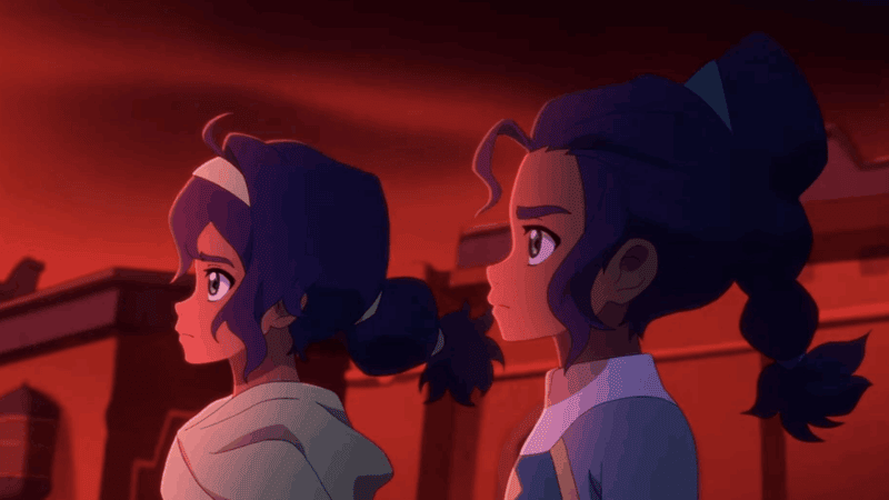 The sisters Pavi and Nisha bathed in a mysterious red light  Image Source: IMDb
