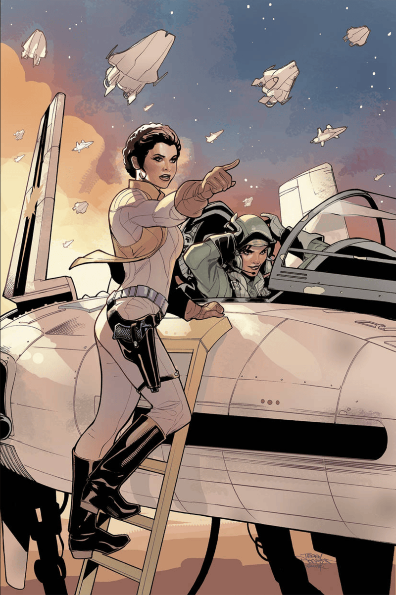 Leia Organa directing Shara Bey to fly,