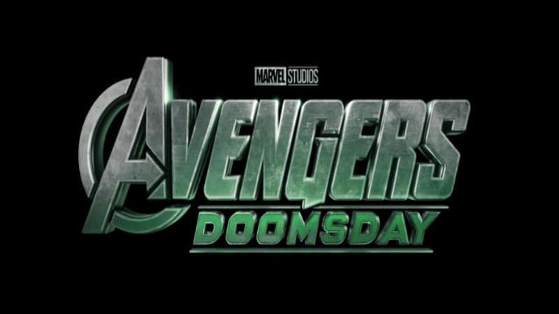 Avengers: Doomsday (2026) logo, Marvel Studios branding above the movie title, fading vertically silver to emerald green