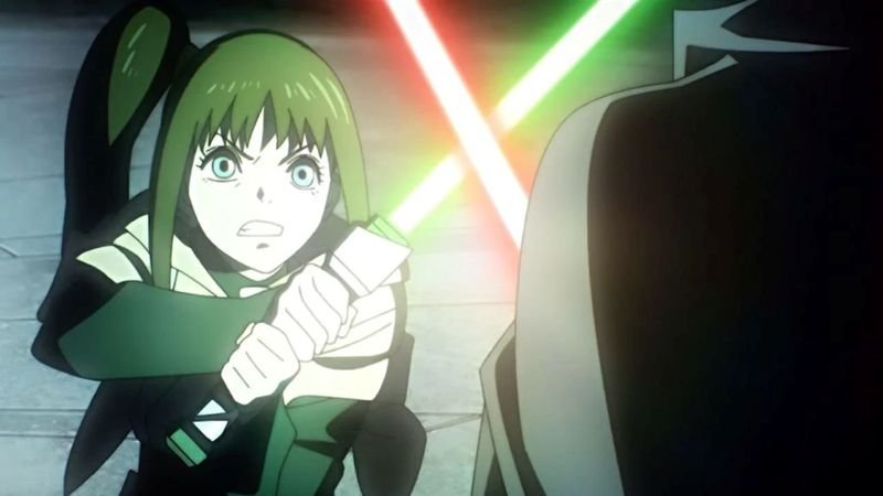 Kara engaged in a lightsaber battle against a Sith