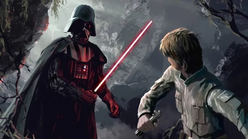 Description: Luke and Vader in the Cave of Evil