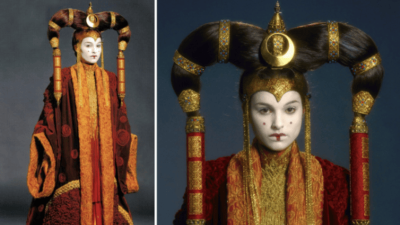 Padme in the dress she wears when she calls for a vote of no confidence in The Phantom Menace.   Image Source: Vogue Australia