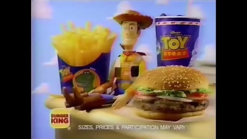 Toy Story products being marketed in a Burger King campaign.  Image Source: i.ytimg.com