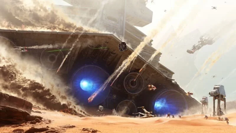 The surface of Jakku during the war’s final battle  Image Source: StarWars.com