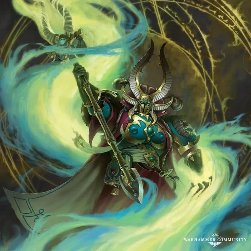 Ahriman wreathed in green-blue fire  Image Source: Warhammer-Community.com