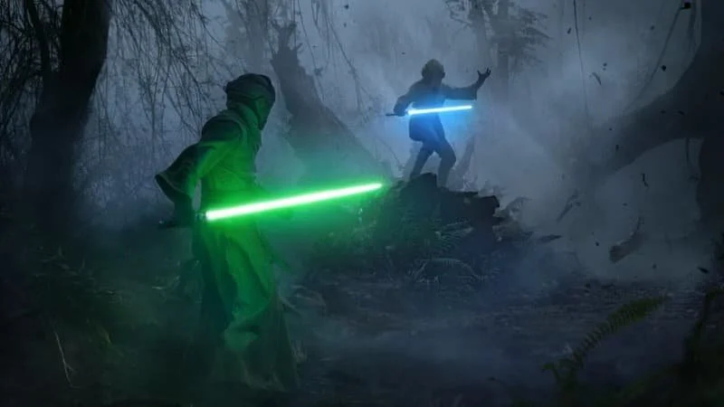 Concept art of Leia and Luke training on Ajan Kloss  Image Source: StarWars.com