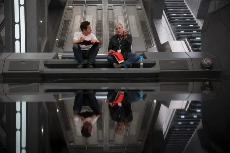 J.J. Abrams and Lawrence Kasdan on the set of The Force Awakens.