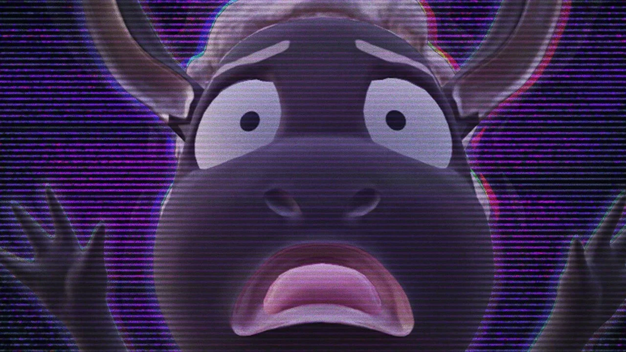 A terrified-looking animated sheep character, Wooly, from the horror indie game Amanda the Adventurer