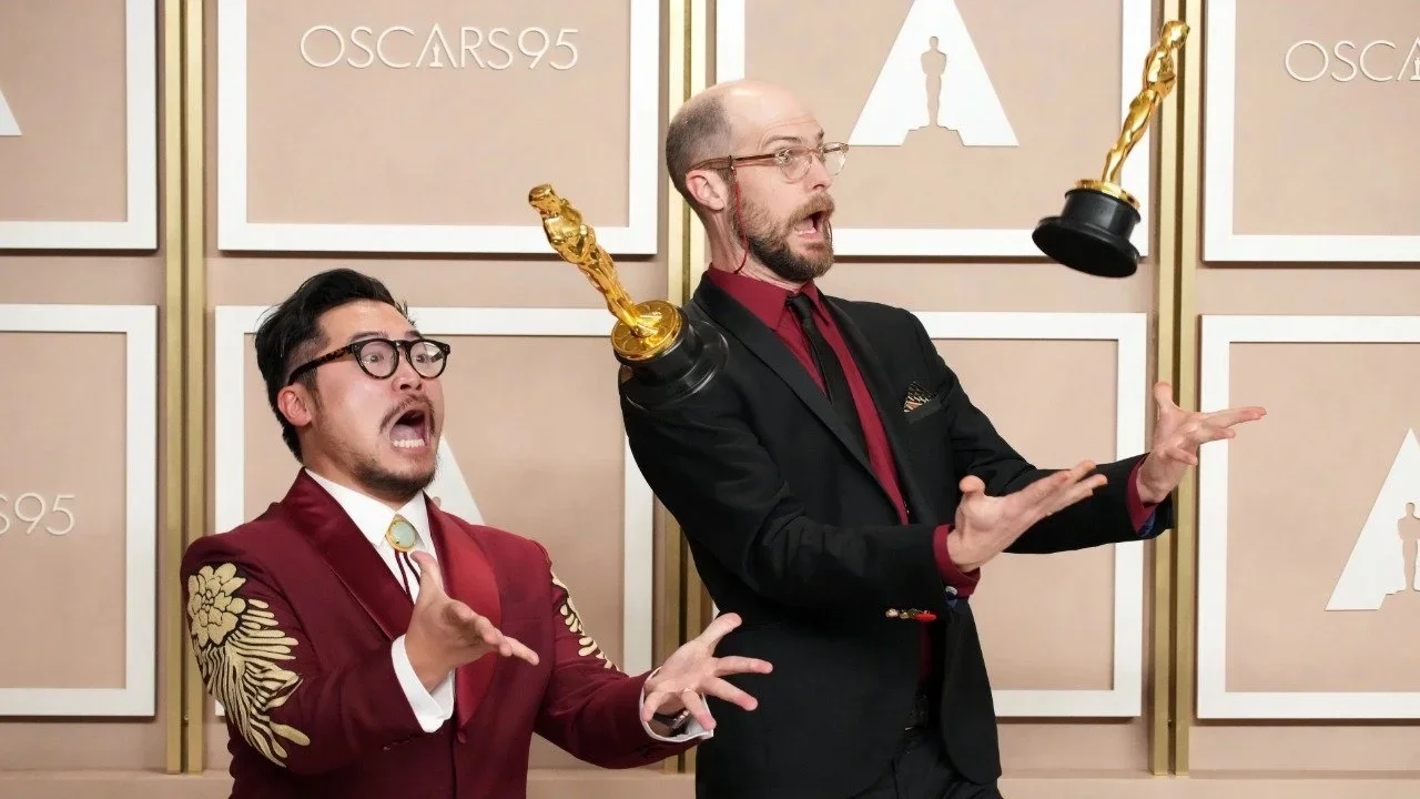 Daniel Kwan and Daniel Scheinert at the  95th Academy Awards in 2023.