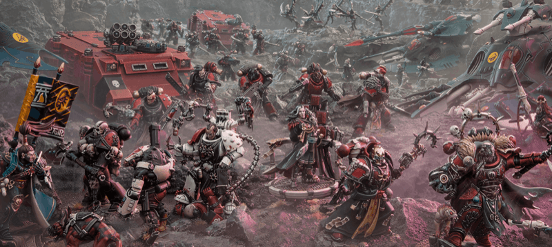 Prince Yriel being cornered by the Red Corsairs, though his allies are just coming over the horizon to help defend him, in the form of a model diorama