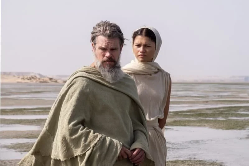Matt Damon as Odysseus and Zendaya as Athena in The Odyssey  Image Source: OSV News