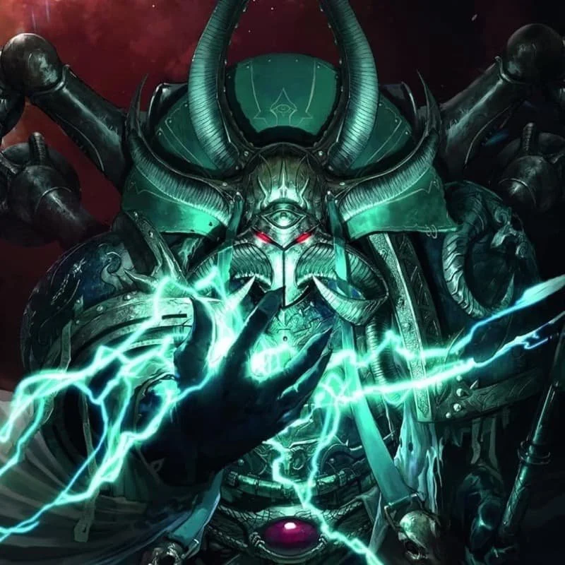 Ahriman casting a spell that appears to be be blue lightning