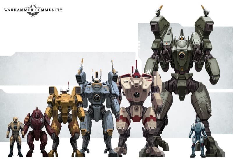 Various battlesuits of the T’au Empire