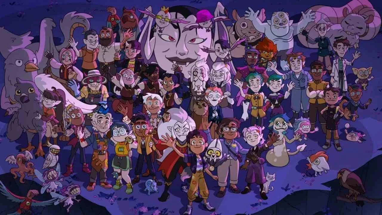 ending moment of The Owl House series finale, well-known characters from the series arranged in a crowd waving towards the viewer