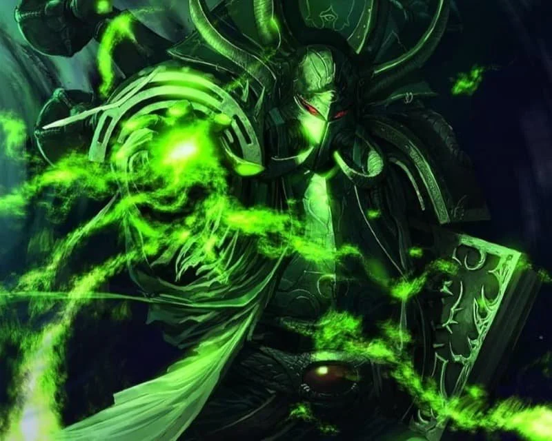 Ahriman casting a spell that appears to be green vapor or flames
