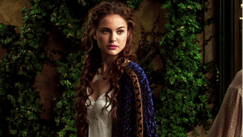 Padme in her satin nightgown and robe on Naboo at the lake house. Image Source: IMDb