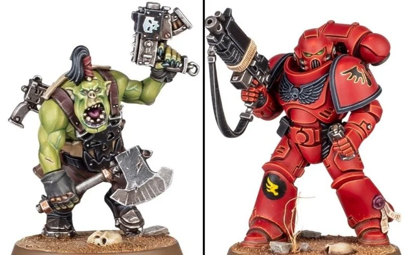 The two new models revealed so far, an Ork and a Space Marine