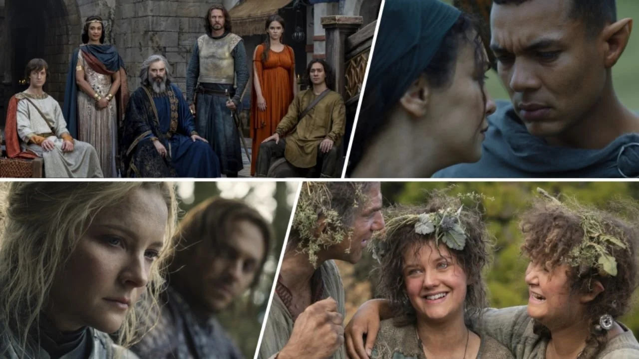Collage of The Rings of Power characters in season 1