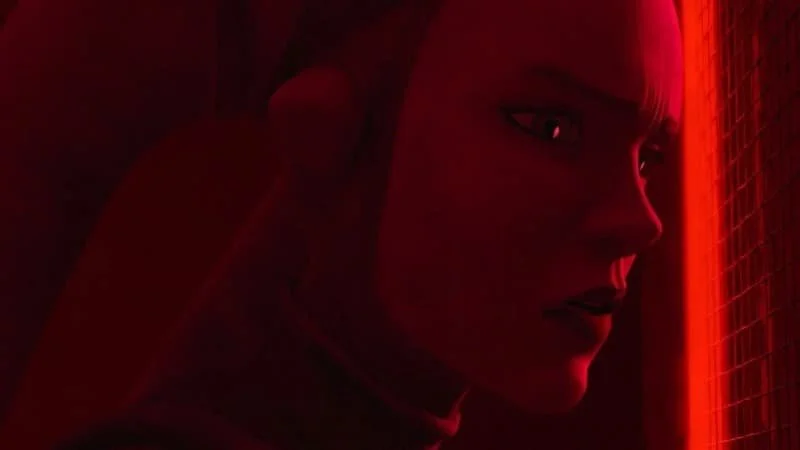 Former Padawan Devon Izara covered totally in red lighting