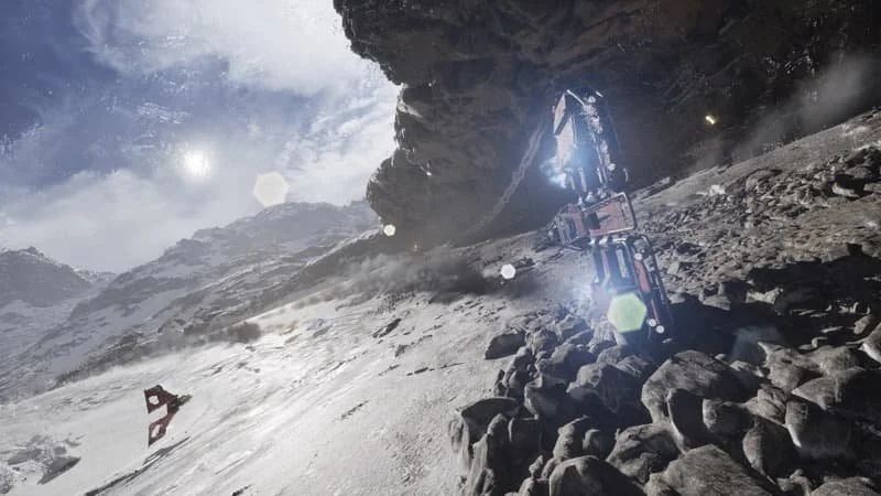 Racers taking a turn in Galactic Racer