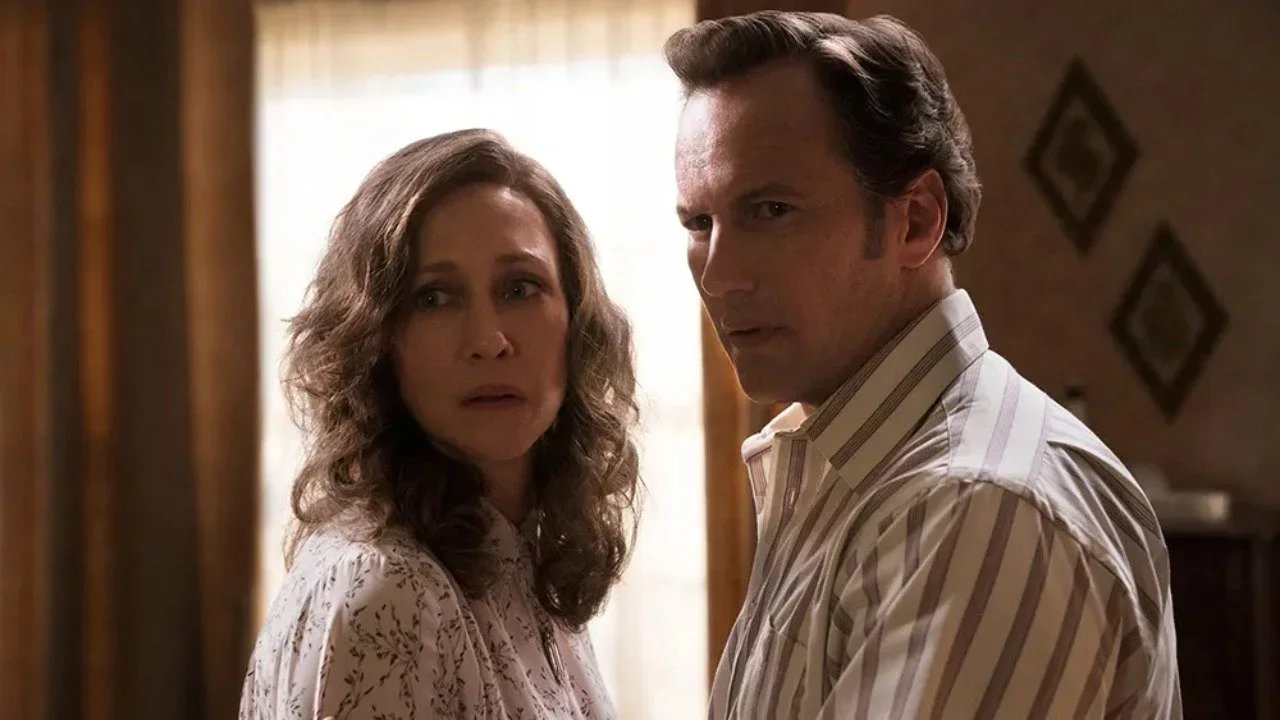 Vera Farmiga and Patrick Wilson as Lorraine and Ed Warren in The Conjuring: Las Rites